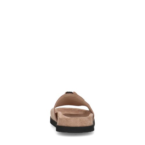 Beige suède slippers met kwastjes