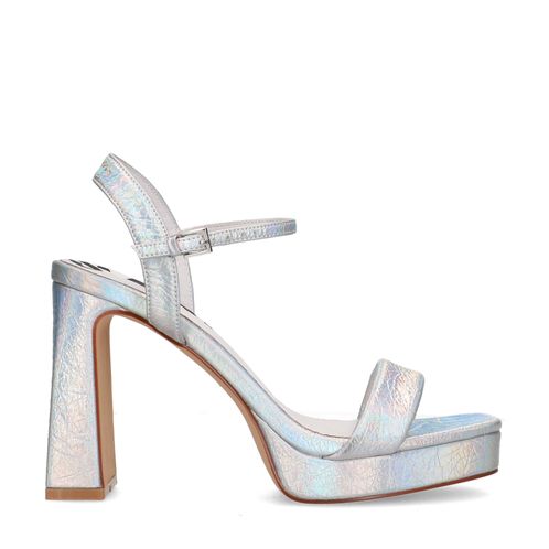 Zilverkleurige metallic sandalen met hak