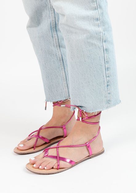 Sandales métallisées en cuir - rose