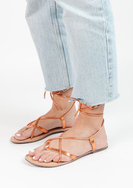 Sandales métallisées en cuir - orange