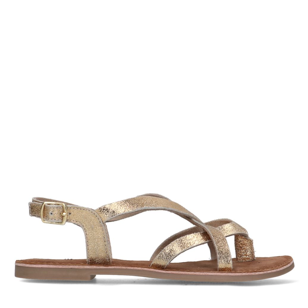 Goldfarbene Riemchensandalen aus Leder