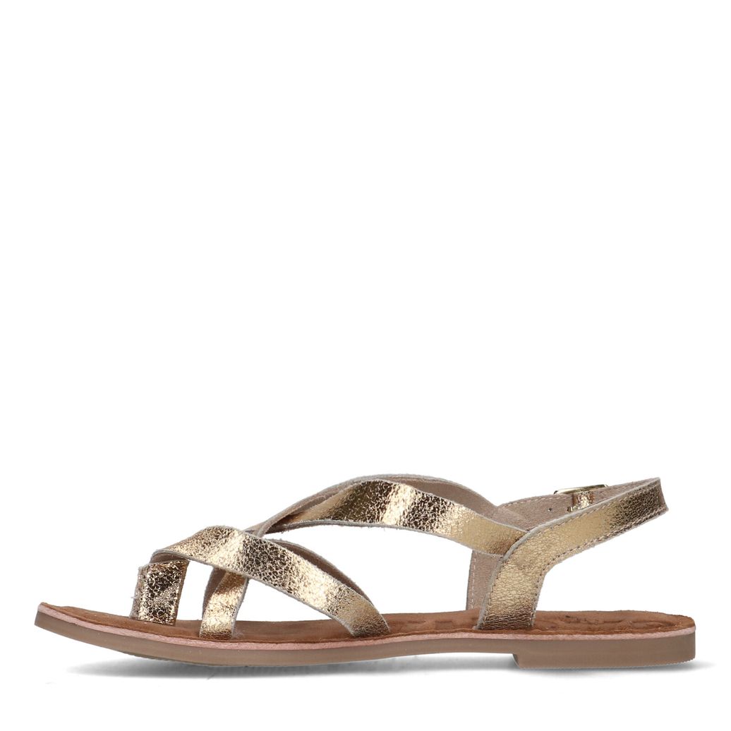 Goldfarbene Riemchensandalen aus Leder