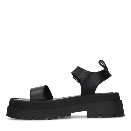 Zwarte leren plateau sandalen