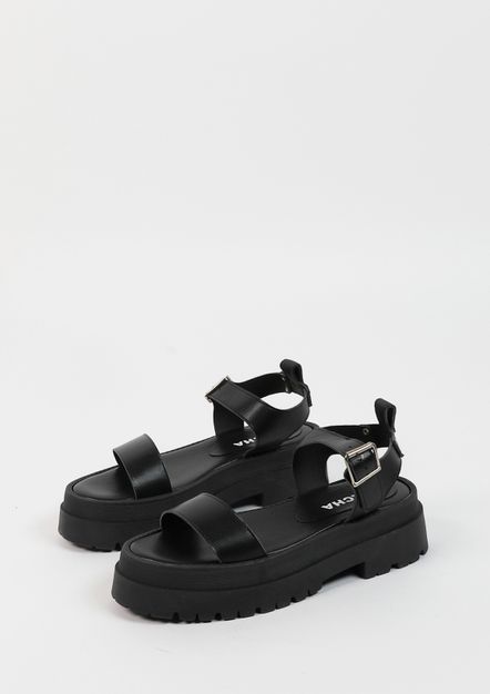 Sandales cuir à plateforme - noir