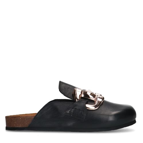 Chaussures slip-on en cuir avec chaîne - noir