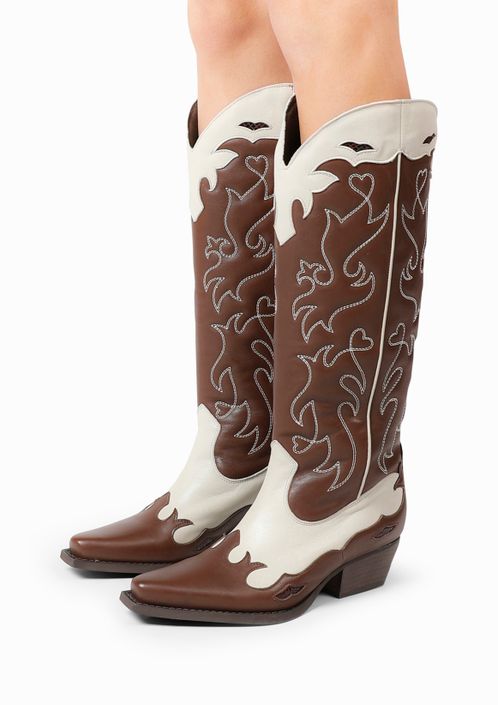 Santiags en cuir avec surpiqûres - marron