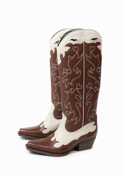 Santiags en cuir avec surpiqûres - marron