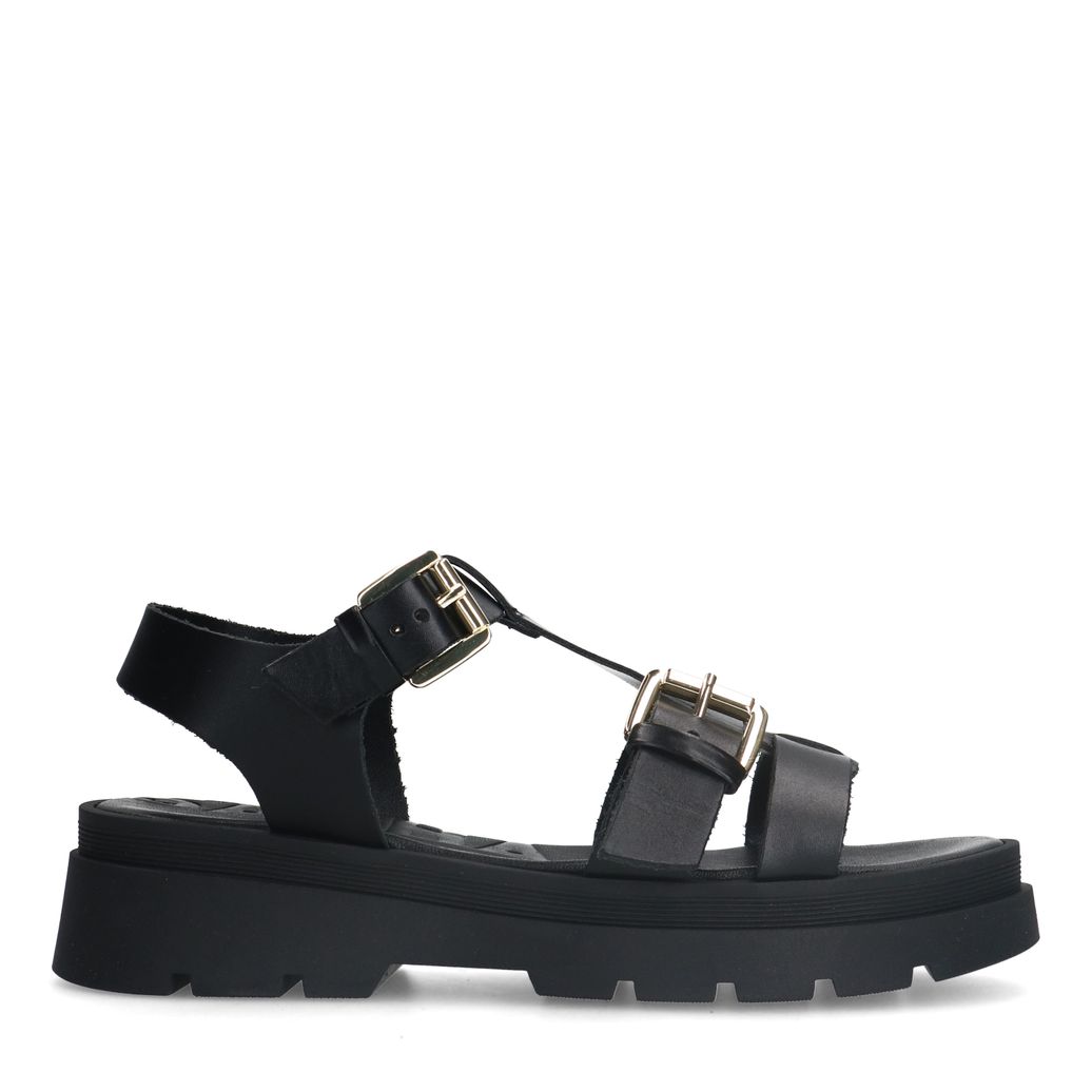 Sandales cuir à plateforme - noir
