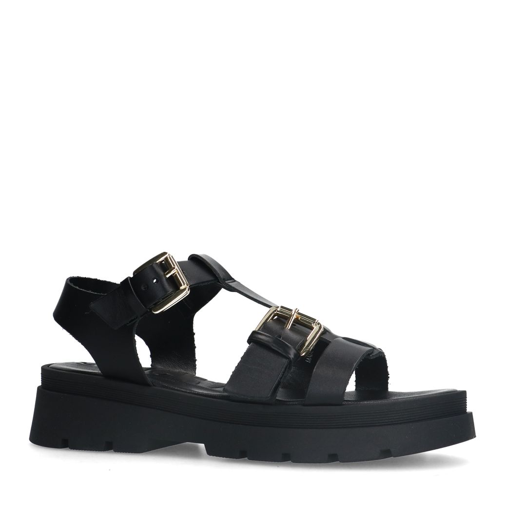 Sandales cuir à plateforme - noir