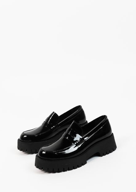 Loafers cuir à plateforme - noir