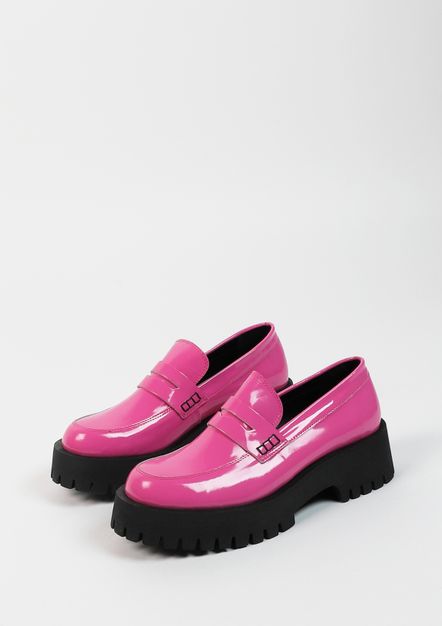 Roze leren platform loafers