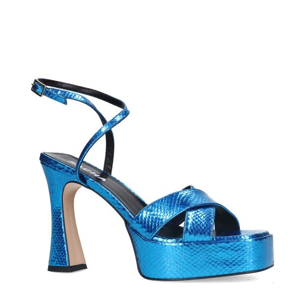 Sandales à talon métallisées avec plateau - bleu