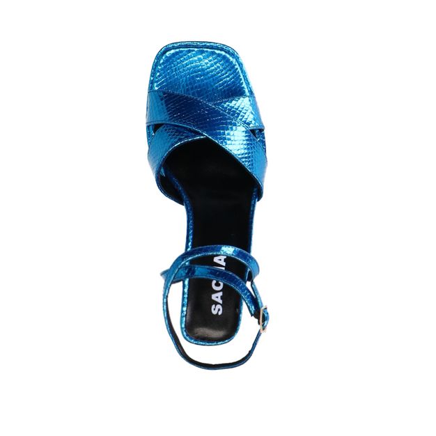 Blauwe metallic platform sandalen met hak
