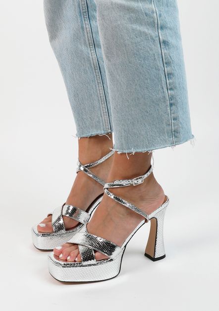 Zilveren metallic platform sandalen met hak