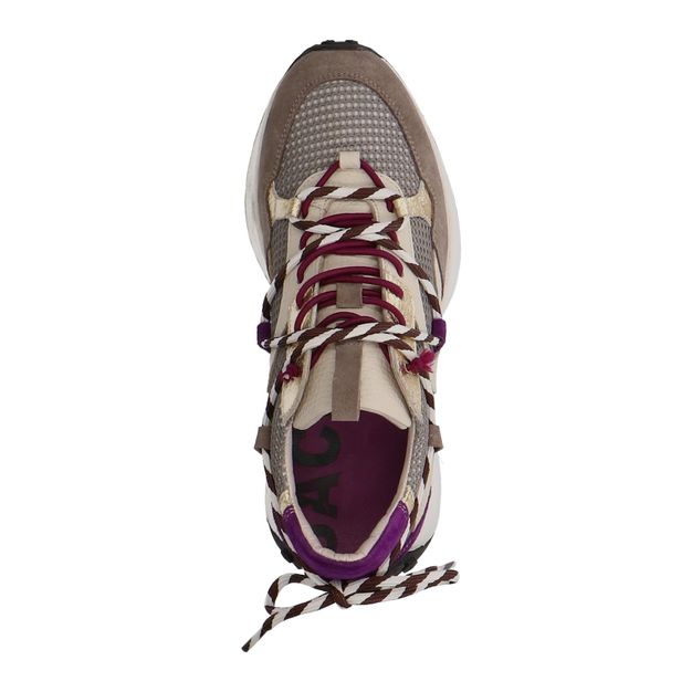 Taupefarbene Sneaker mit lila Details