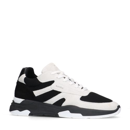 Schwarze Veloursleder-Sneaker mit weißen Details
