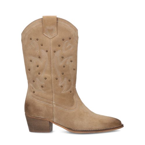 Taupe cowboy enkellaarsjes met studs