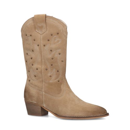 Taupe cowboy enkellaarsjes met studs