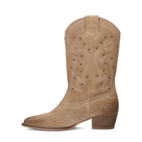 Taupe cowboy enkellaarsjes met studs