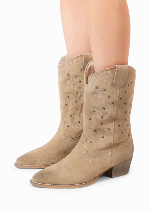 Taupe cowboy enkellaarsjes met studs