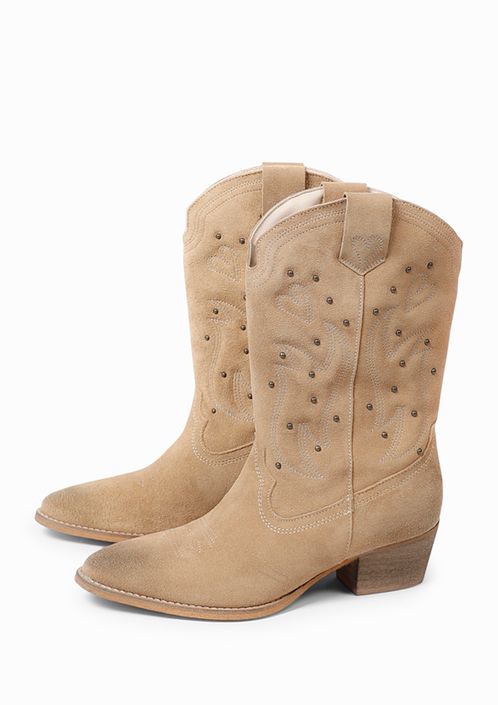 Taupe cowboy enkellaarsjes met studs