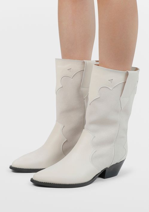 Off white leren cowboylaarzen met suède