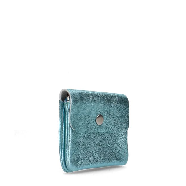 Blaues Leder-Portemonnaie in Metallic-Optik
