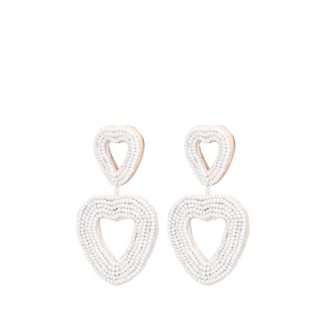 Boucles d'oreille pendantes deux cœurs avec perles - blanc