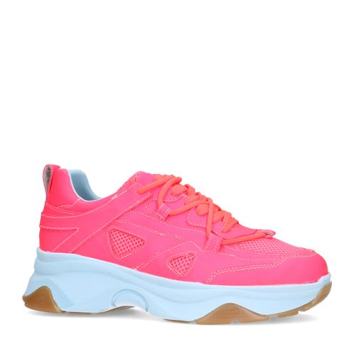 Roze leren platform sneakers met lichtblauwe zool