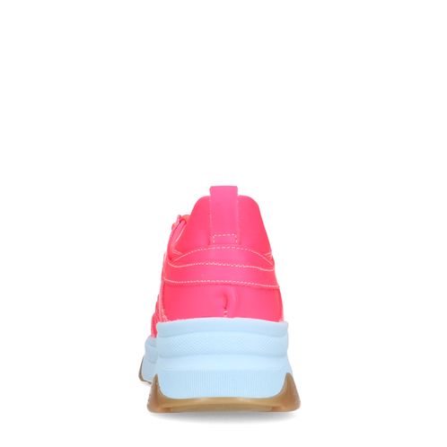 Roze leren platform sneakers met lichtblauwe zool