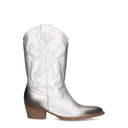 Silberfarbene Cowboystiefel aus Leder