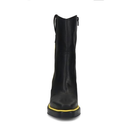 Schwarze Absatz-Stiefeletten mit gelben Details
