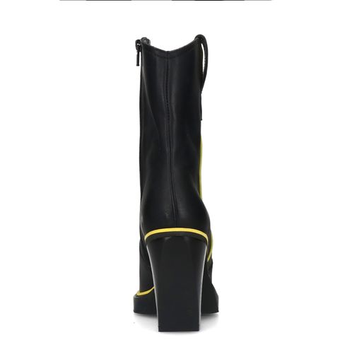 Schwarze Absatz-Stiefeletten mit gelben Details