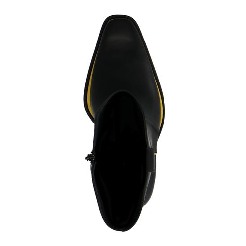 Schwarze Absatz-Stiefeletten mit gelben Details