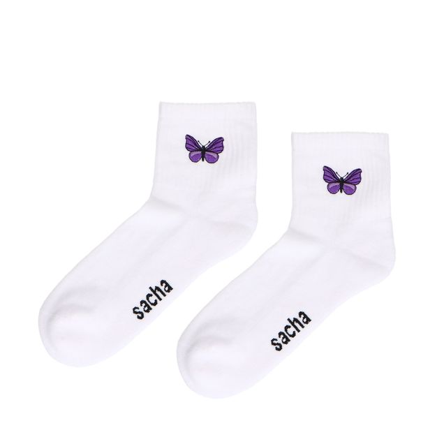 Chaussettes de sport avec papillon - blanc