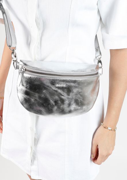 Metallic zilverkleurige crossbody bag