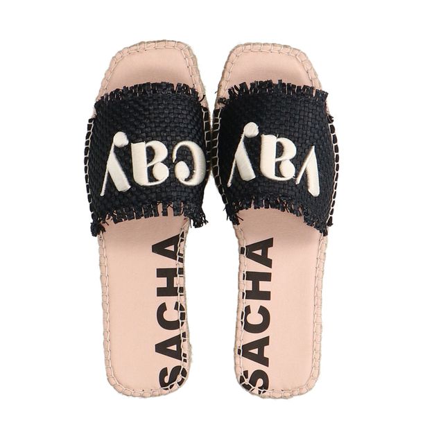 Over het algemeen Diversen hier Zwarte slippers met touwzool | Slippers | Sacha | Sacha