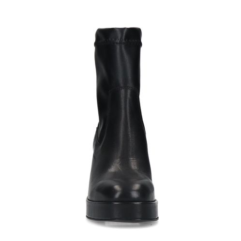 Schwarze Lederstiefeletten mit Absatz