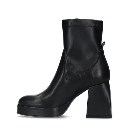 Schwarze Lederstiefeletten mit Absatz