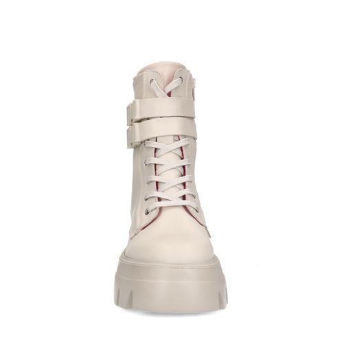 Bottines à lacets en cuir - blanc cassé