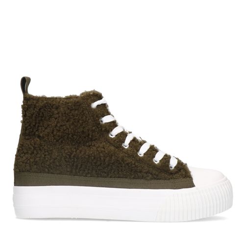 Olijf groene hoge teddy sneakers