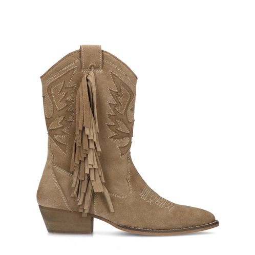 Beige suède cowboylaarzen met franjes