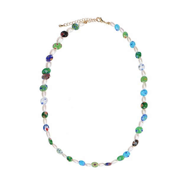 Collier avec perles multicolores - bleu