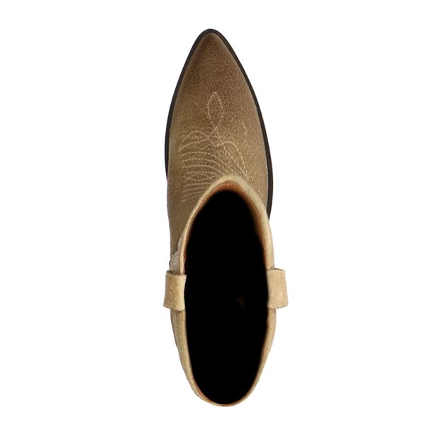 Beigefarbene Veloursleder-Cowboystiefel mit bronzefarbenen Details