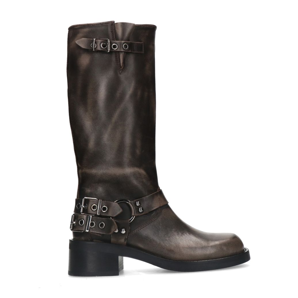 Bottines motardes à boucles - gris délavé