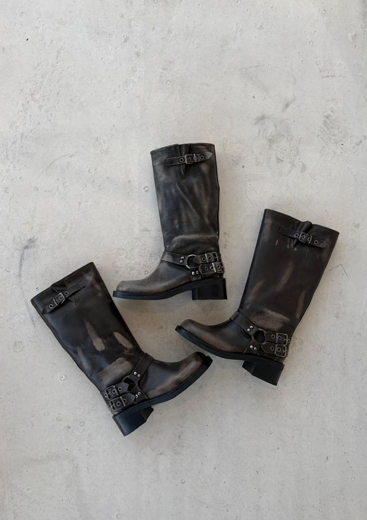 Bottines motardes à boucles - gris délavé