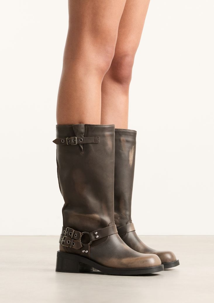 Bottines motardes à boucles - gris délavé