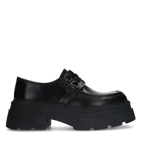 Chaussures à lacets en cuir avec semelle plateforme - noir