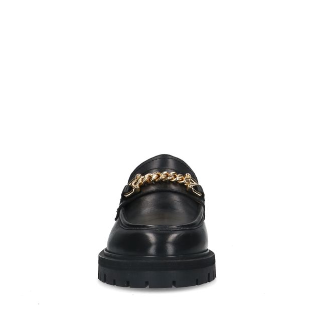 Zwarte chunky loafers met goudkleurige chain