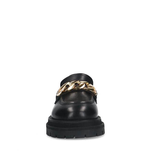 Zwarte chunky loafers met goudkleurige chain